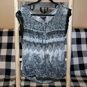 Womens sheer blouse with front tie and lace detail  size large self esteem